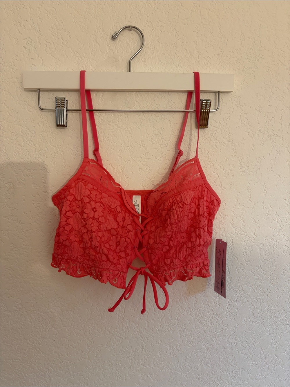 wild fable Coral Lace Crochet Bralette with Front Tie